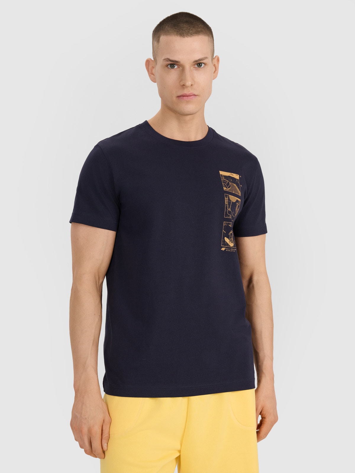 Tricou regular cu imprimeu pentru bărbați - bleumarin