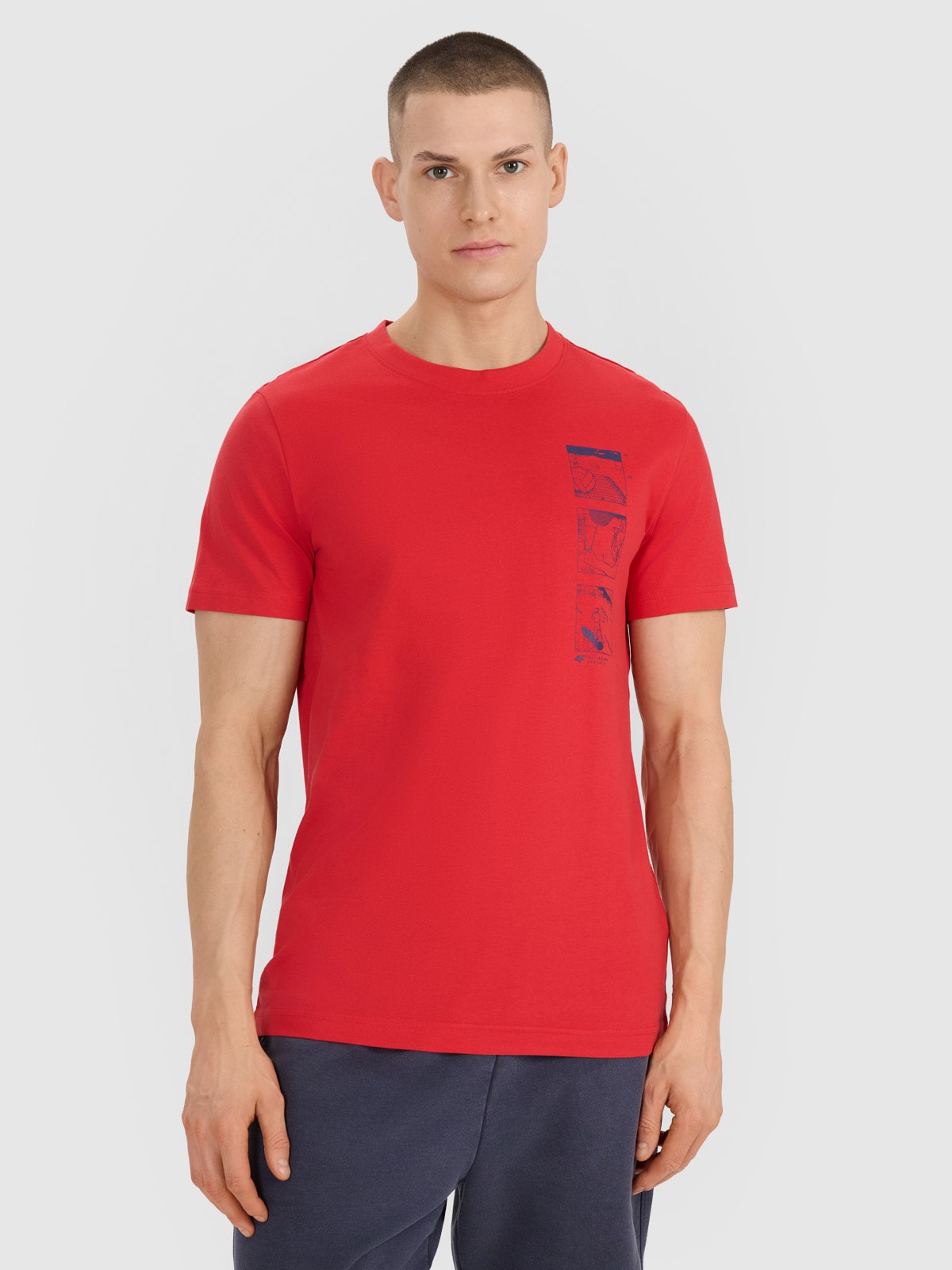 Tricou regular cu imprimeu pentru bărbați - roșu