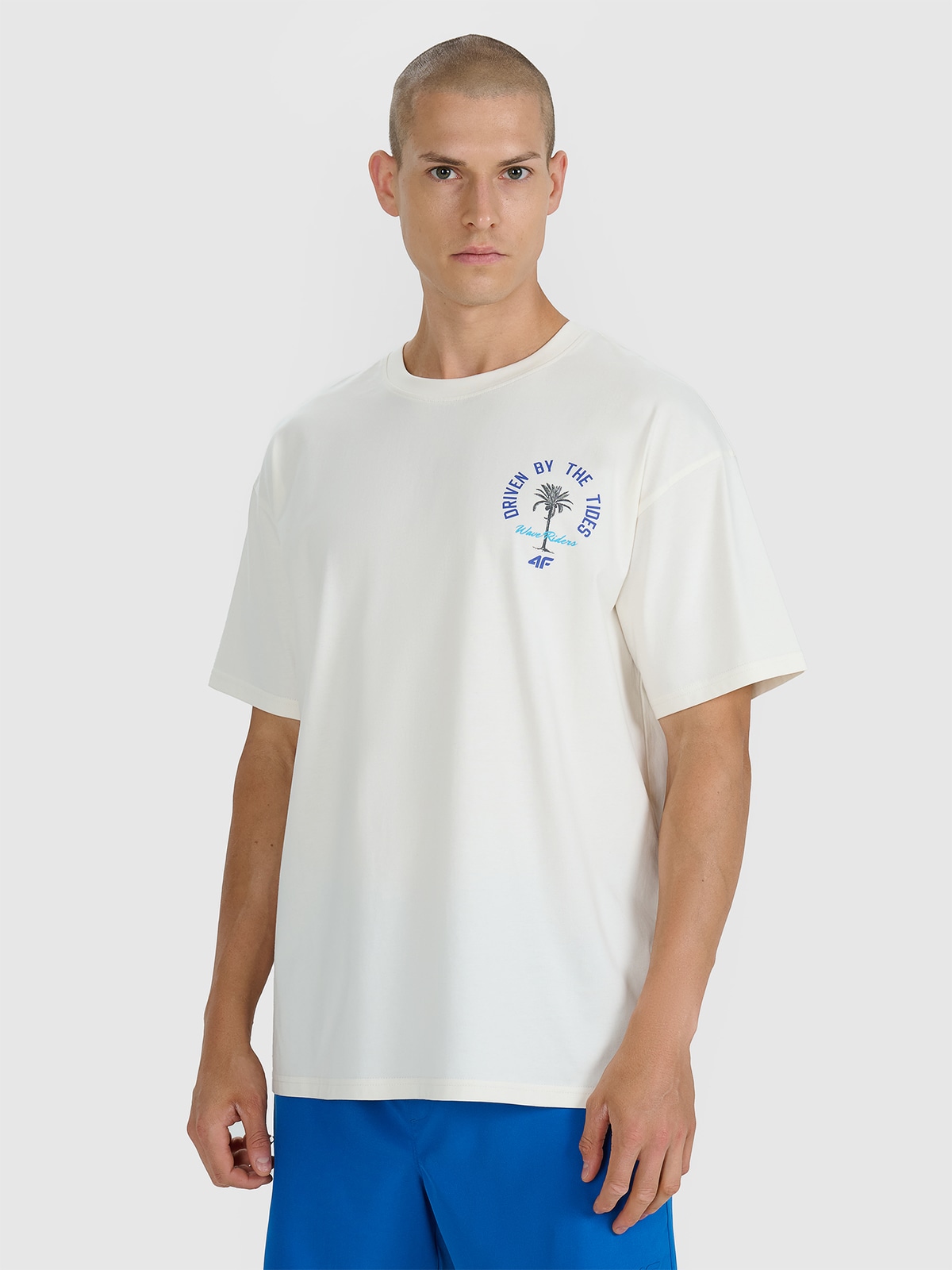 Tricou oversize cu imprimeu pentru bărbați - bej