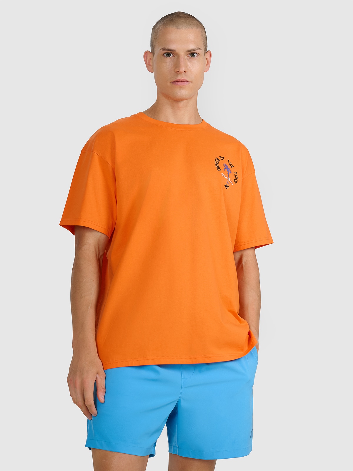 Tricou oversize cu imprimeu pentru bărbați - portocaliu