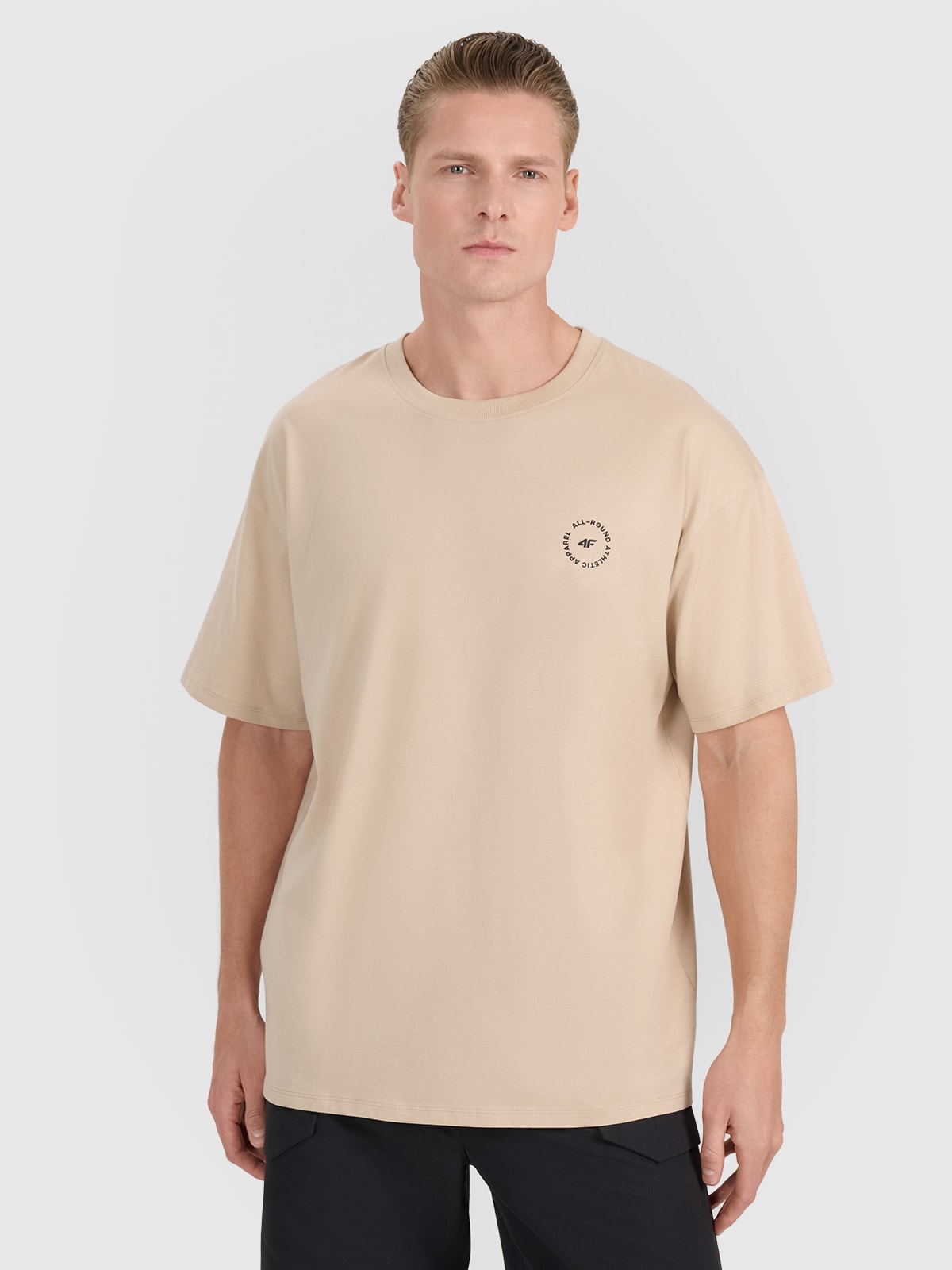 Tricou oversize cu imprimeu pentru bărbați - bej