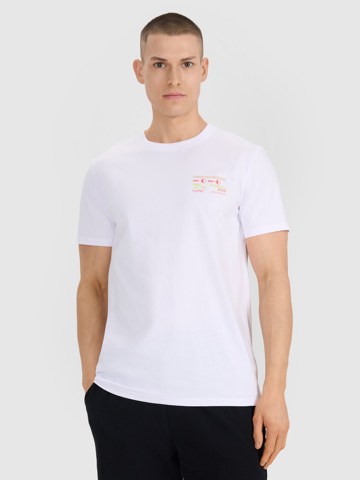 Tricou regular cu imprimeu pentru bărbați - alb