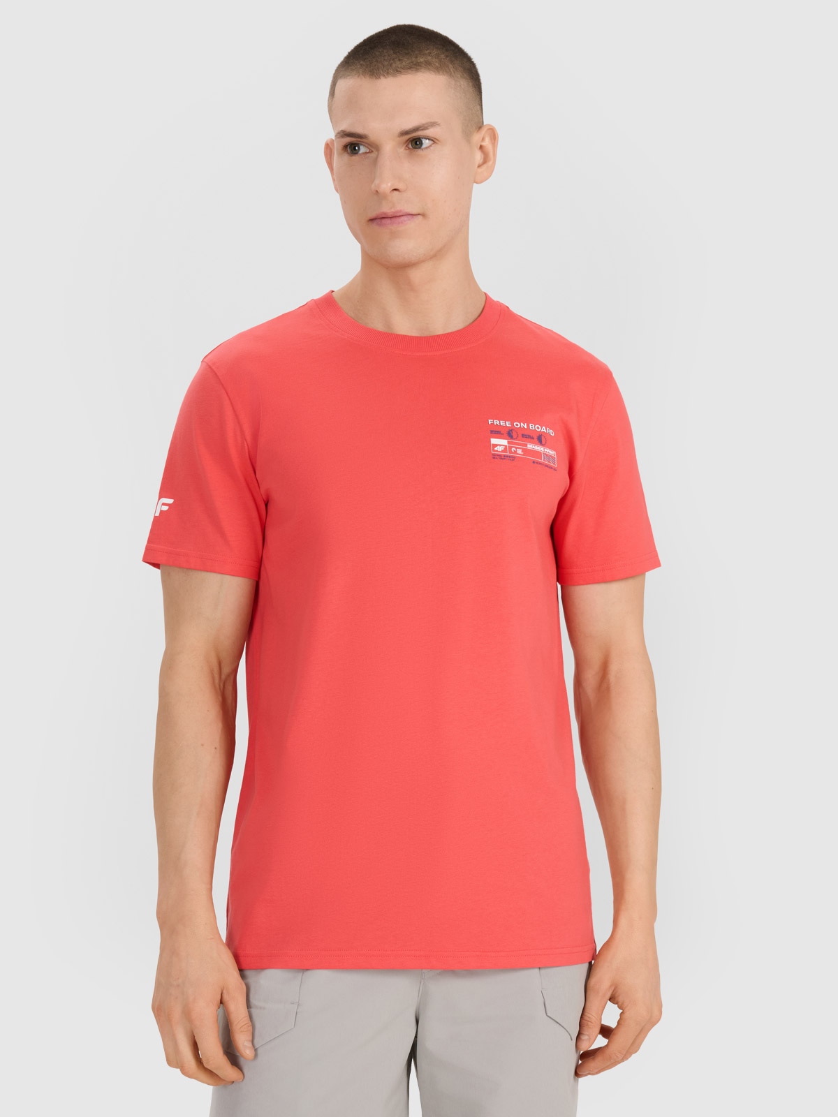 Tricou regular cu imprimeu pentru bărbați - roz
