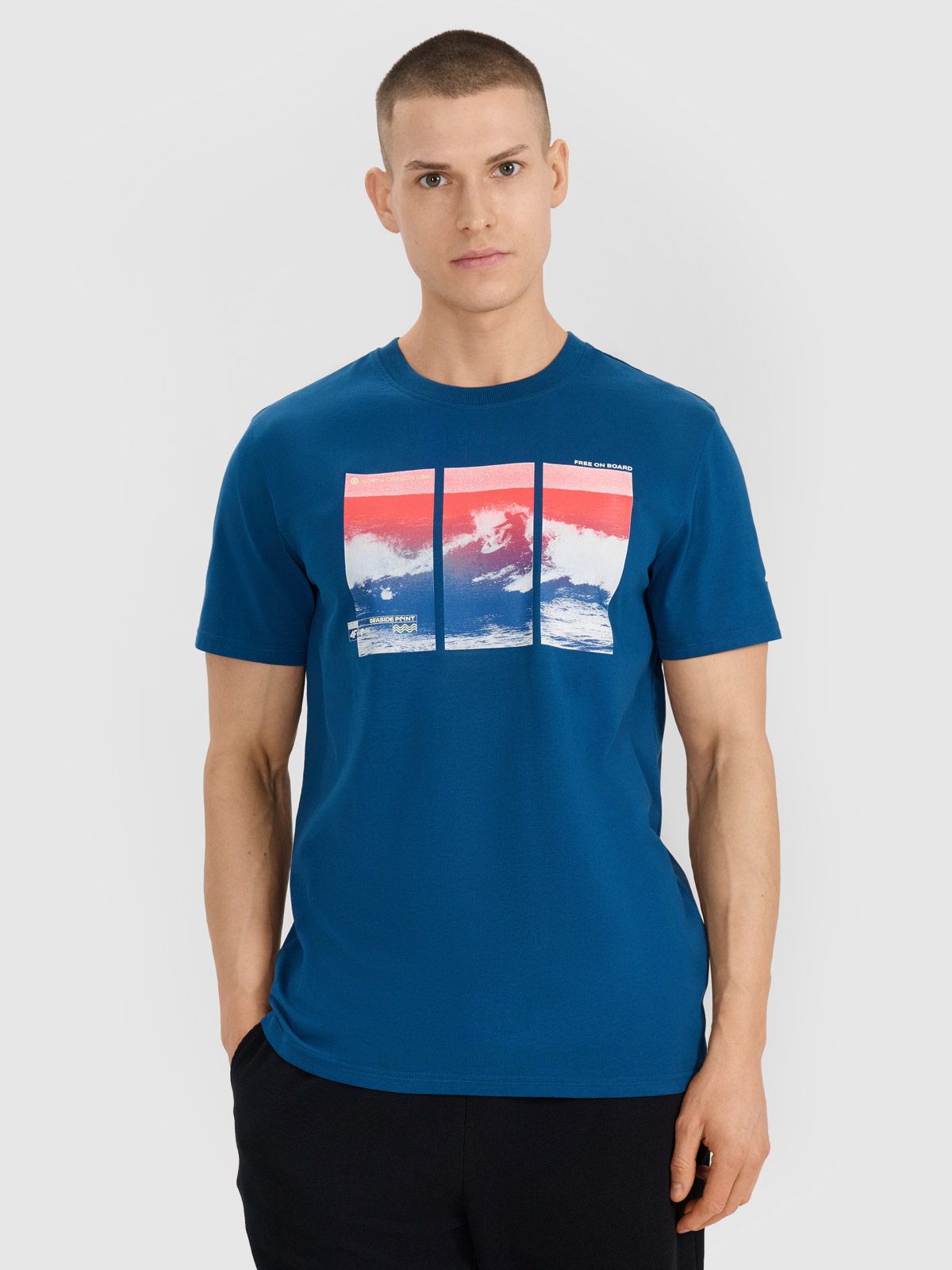 Tricou regular cu imprimeu pentru bărbați - turcoaz