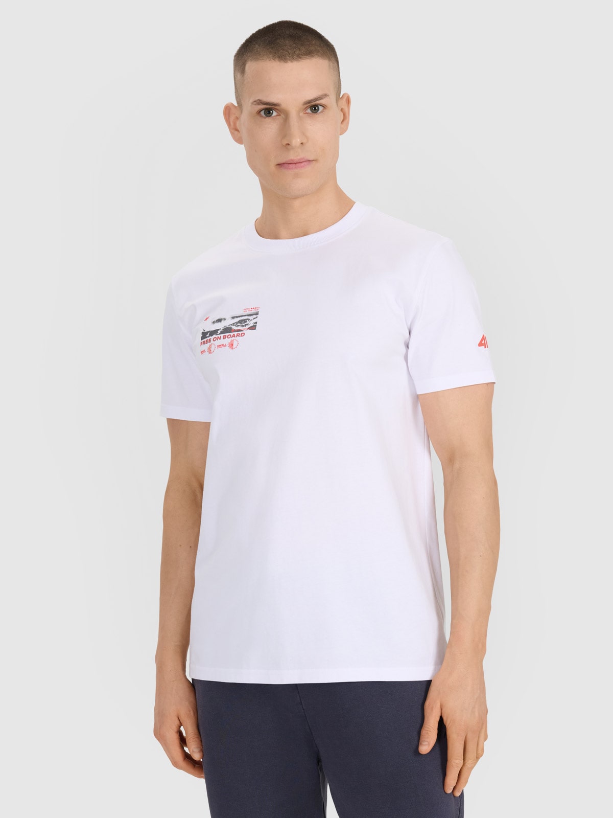 Tricou regular cu imprimeu pentru bărbați - alb