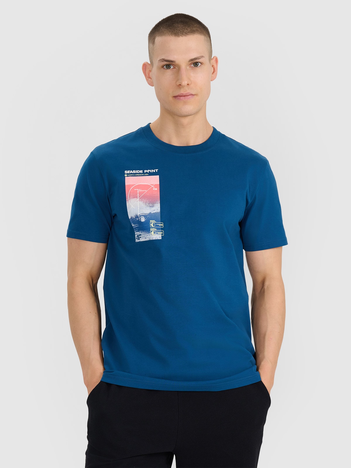 Tricou regular cu imprimeu pentru bărbați - turcoaz