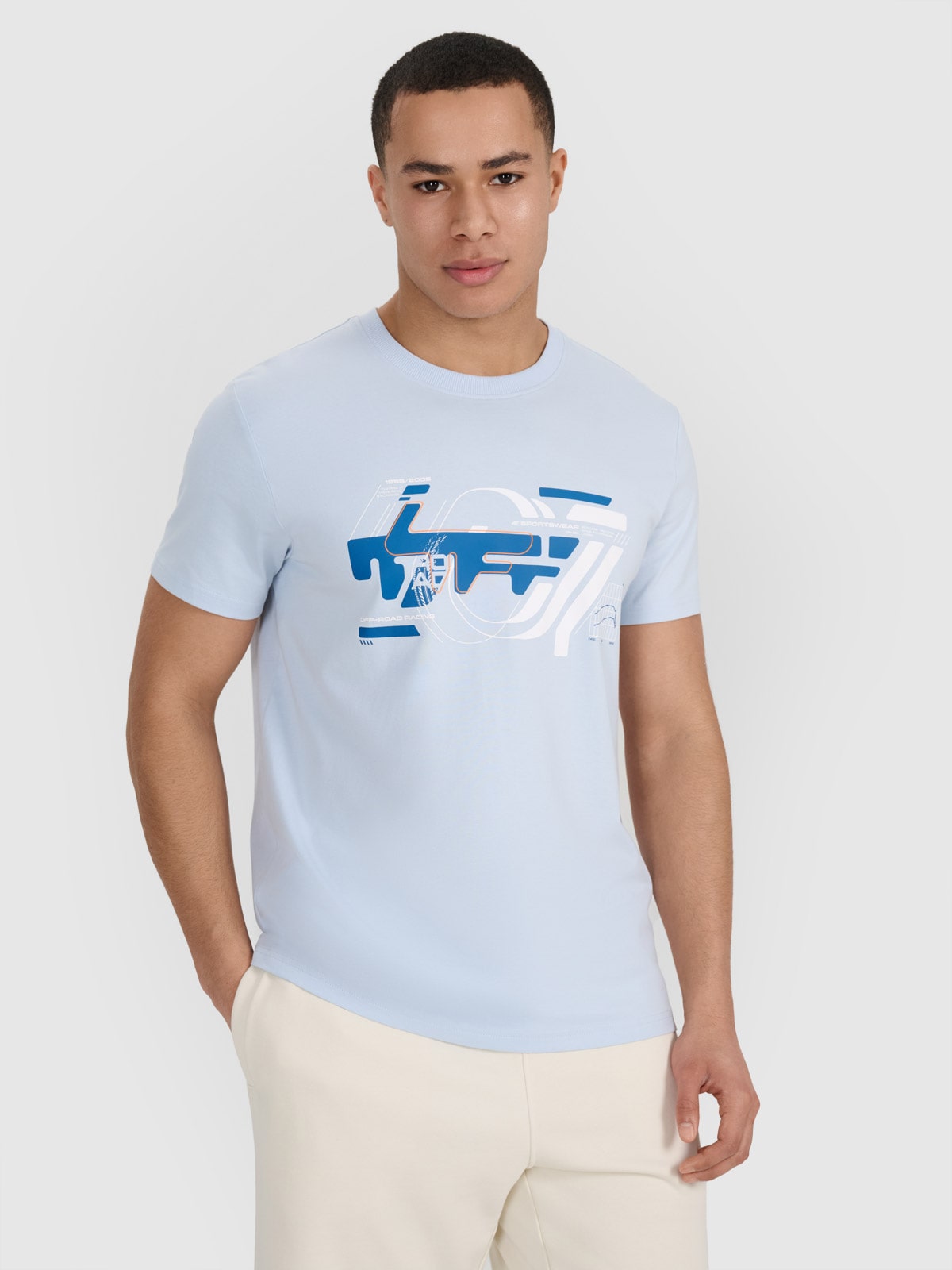 Tricou regular cu imprimeu pentru bărbați - albastru