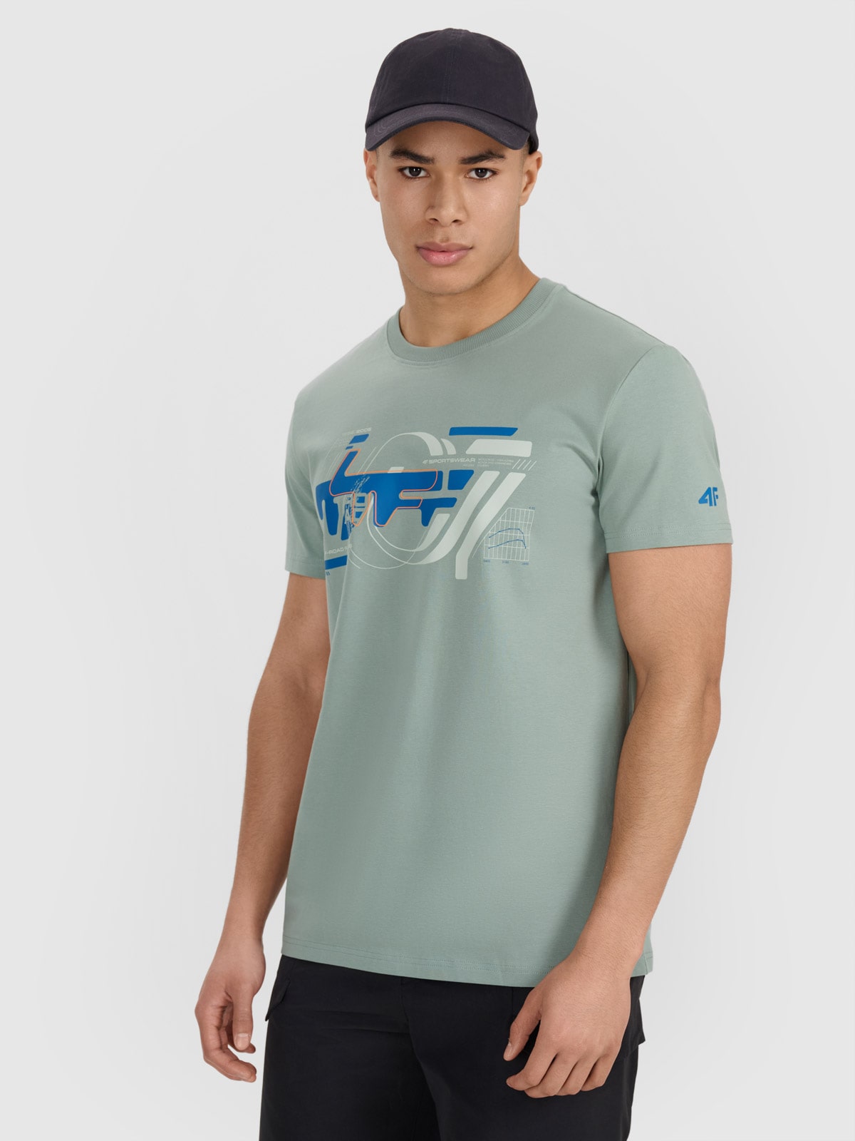 Tricou regular cu imprimeu pentru bărbați - verde măsliniu