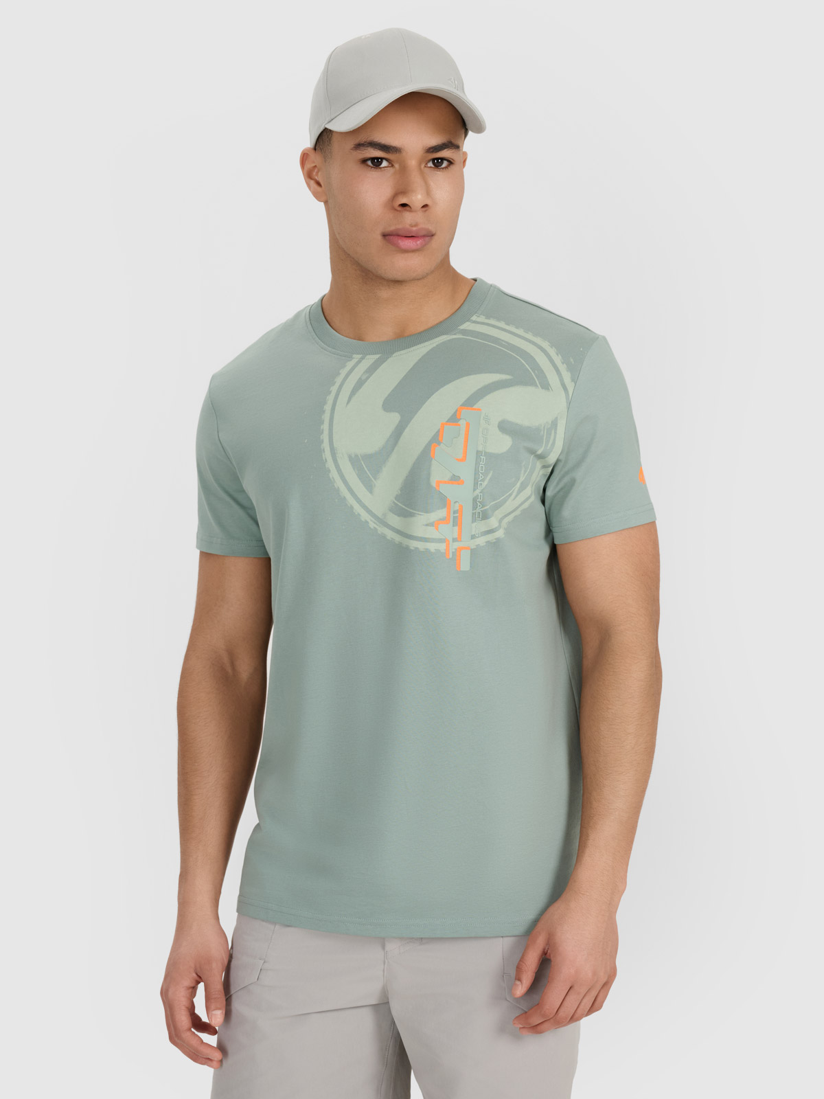 Tricou regular cu imprimeu pentru bărbați - verde măsliniu