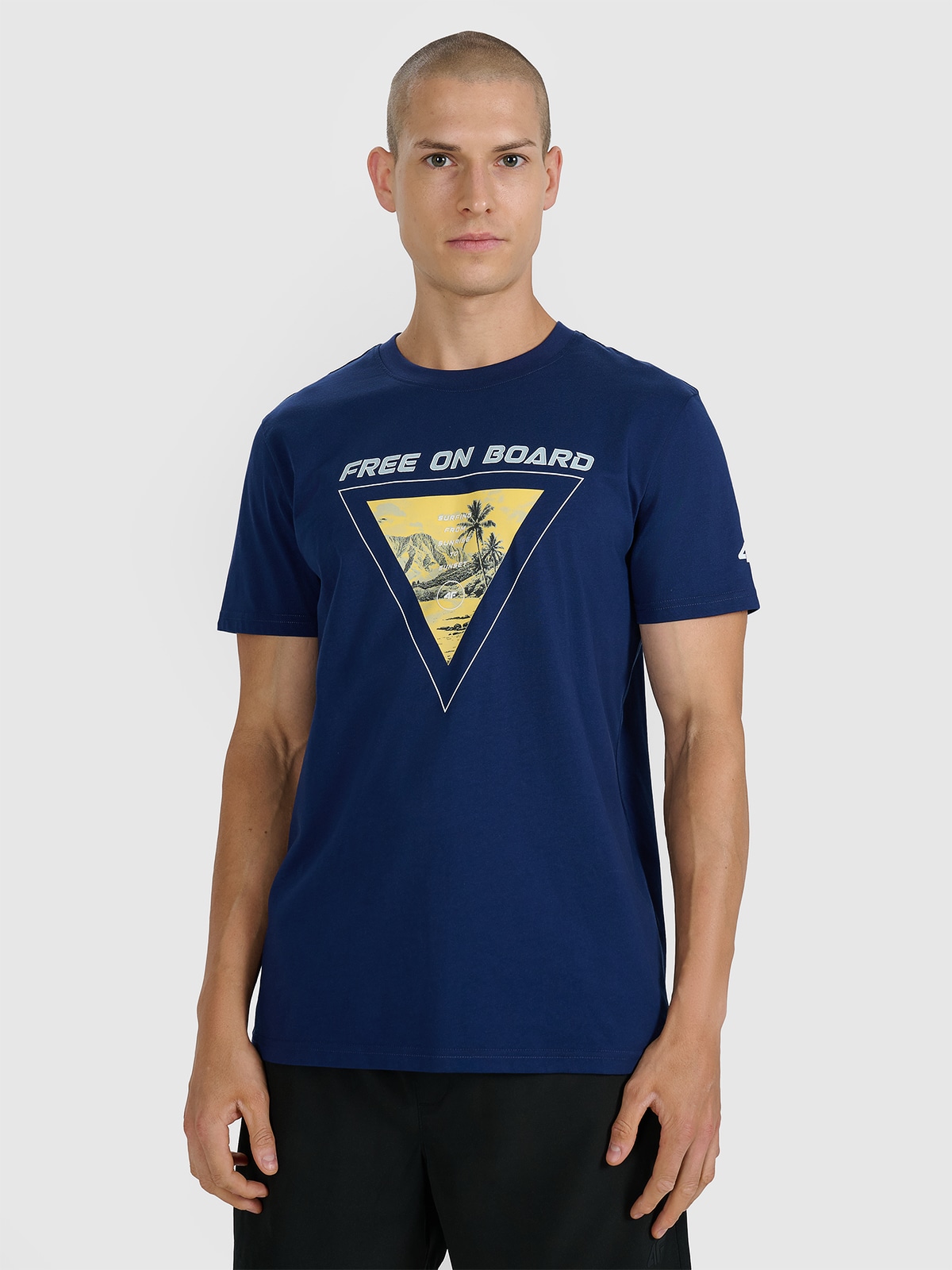 Tricou regular cu imprimeu pentru bărbați - bleumarin