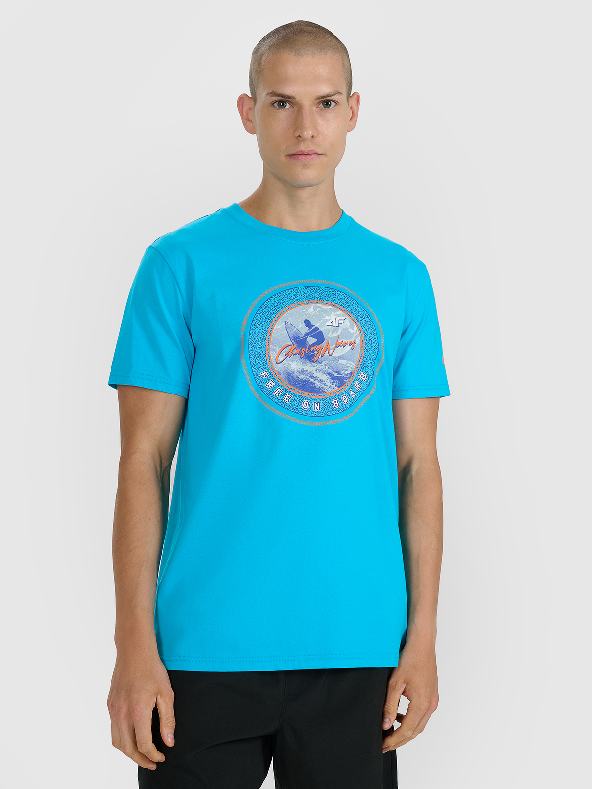 Tricou regular cu imprimeu pentru bărbați - albastru