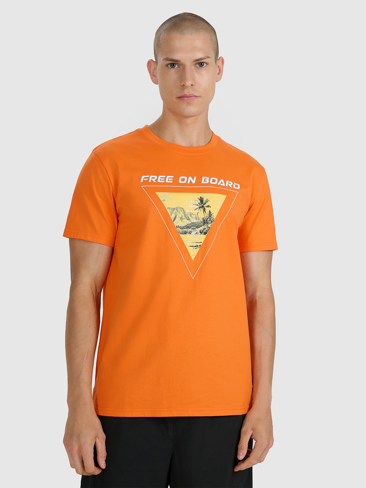 Tricou regular cu imprimeu pentru bărbați - portocaliu
