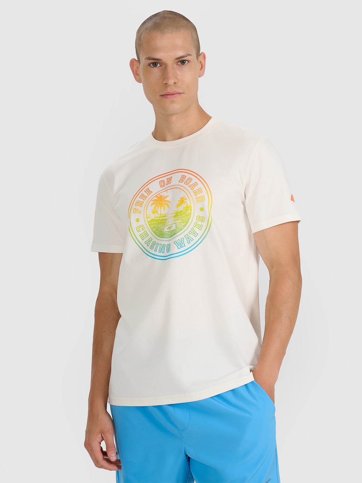 Tricou regular cu imprimeu pentru bărbați - bej