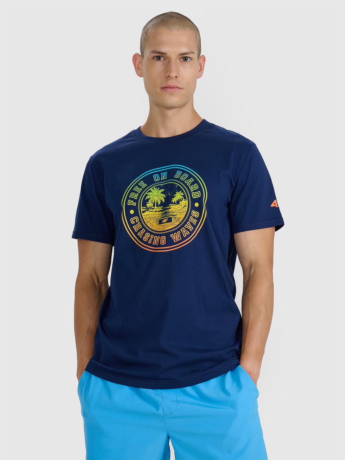 Tricou regular cu imprimeu pentru bărbați - bleumarin