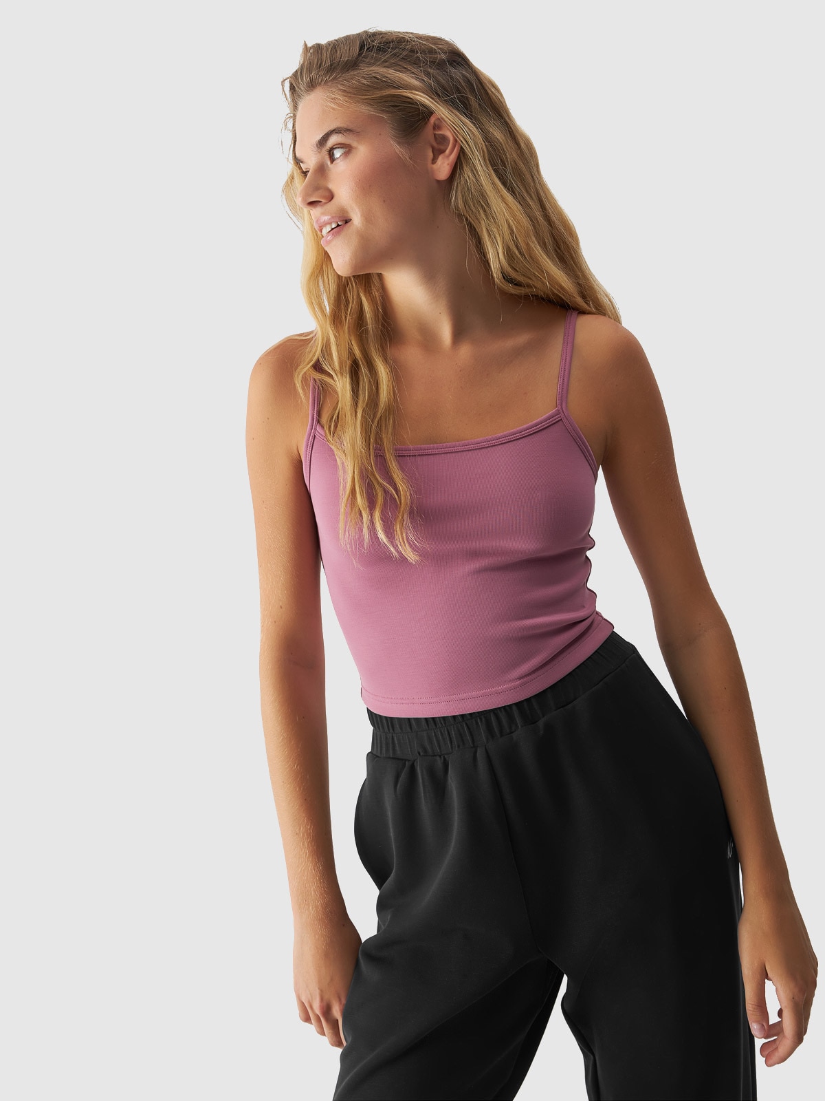 Crop-top slim unicolor cu modal pentru femei - roz