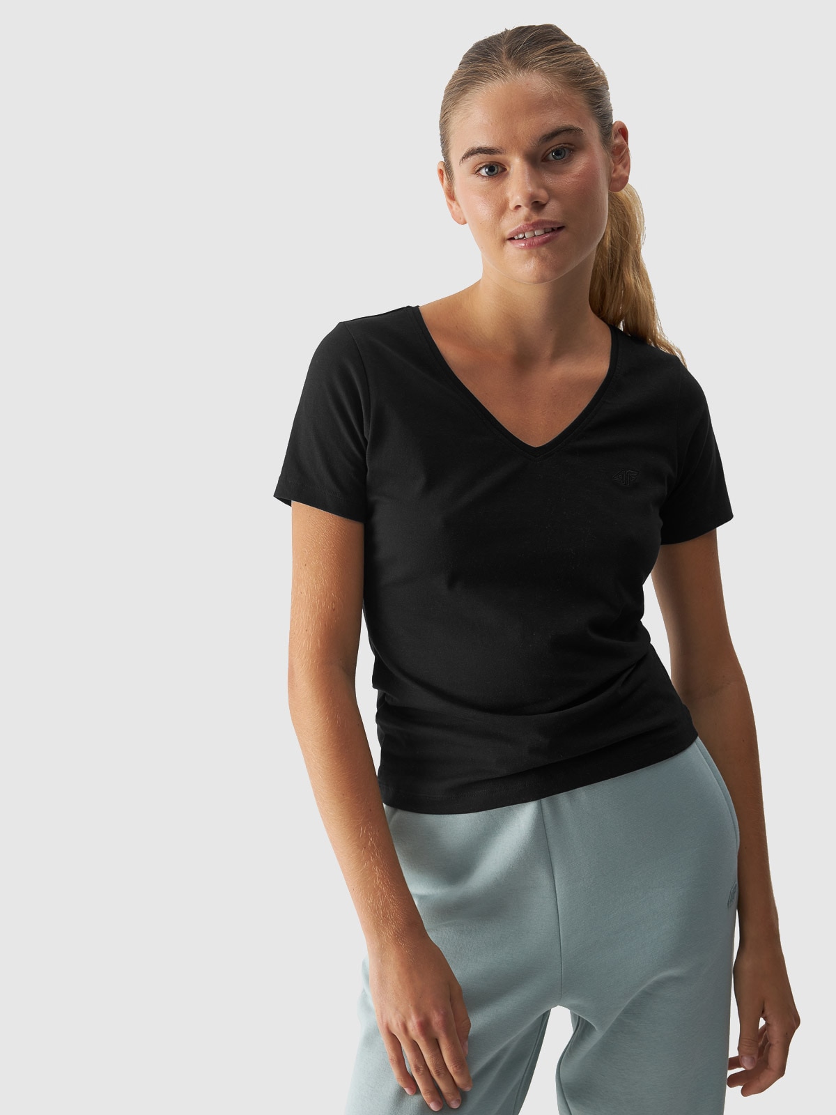 Tricou slim unicolor pentru femei - negru