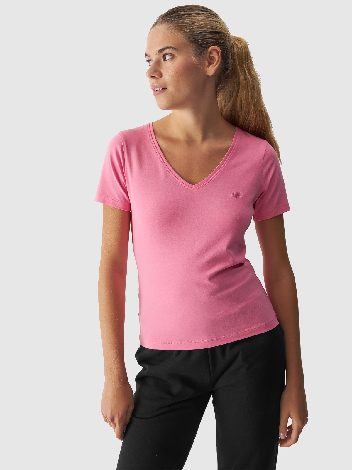 Tricou slim unicolor pentru femei - roz