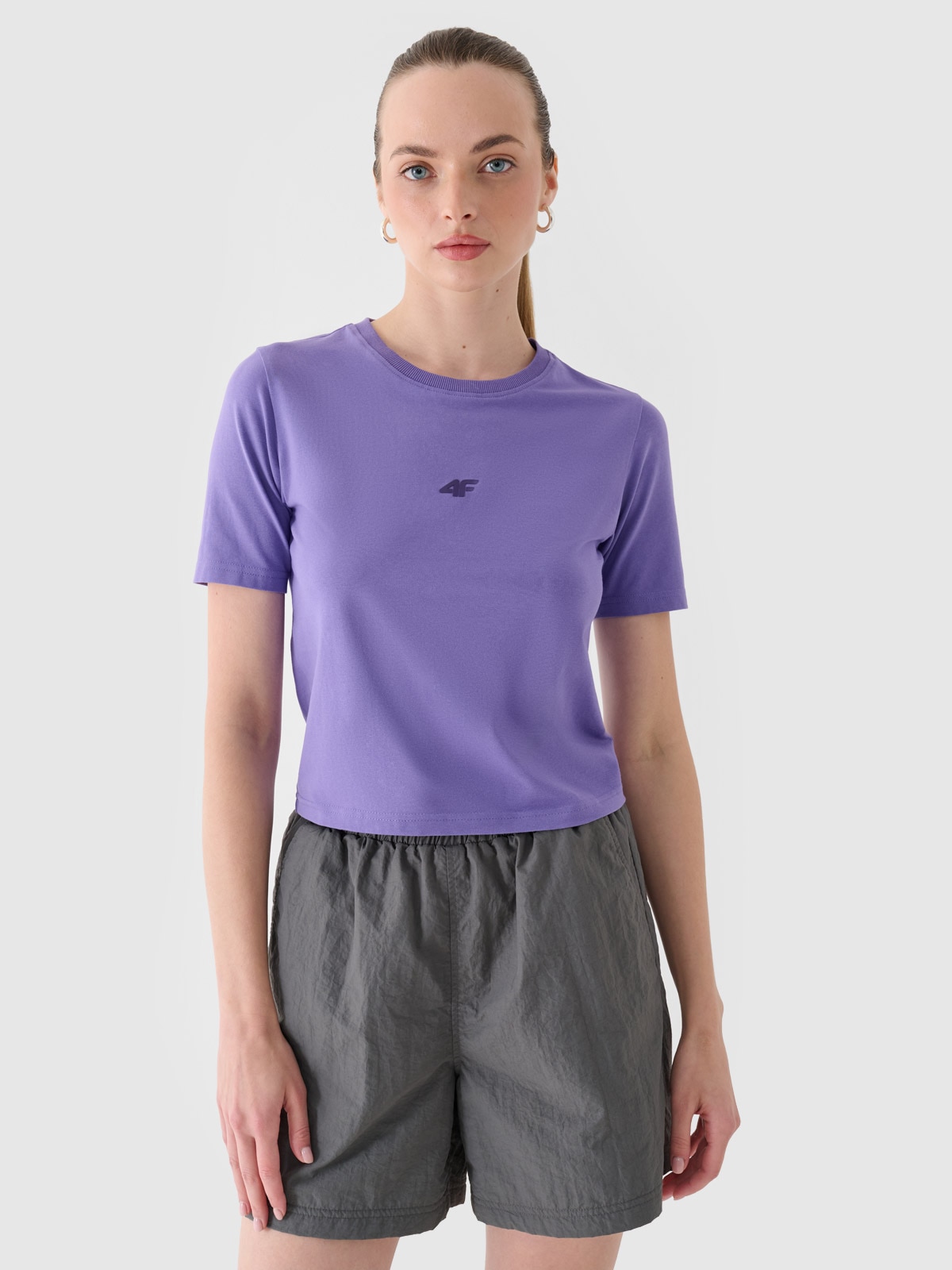 Tricou slim cropped pentru femei - roz