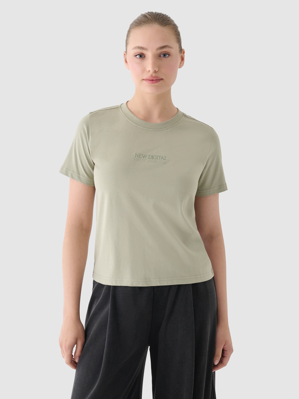 Tricou regular cu imprimeu pentru femei - verde măsliniu/kaki