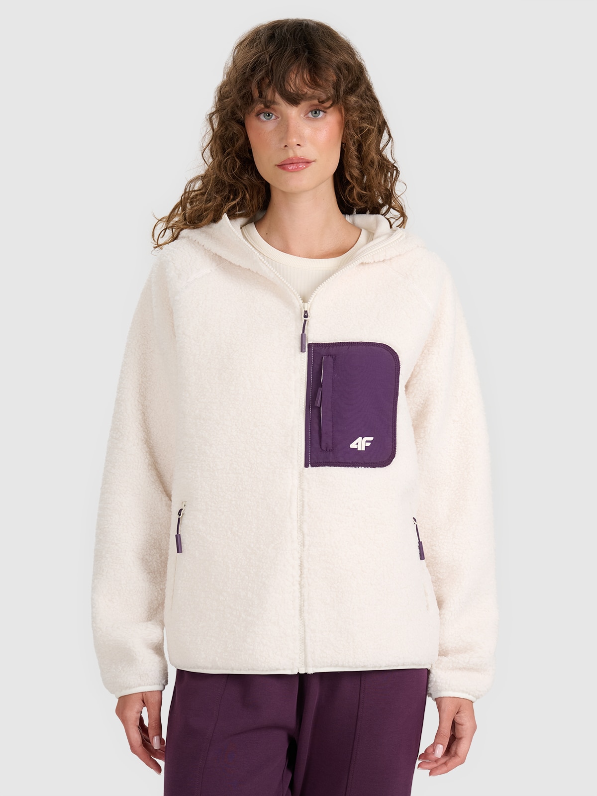 4F Polar sherpa cu guler regular pentru femei - alb