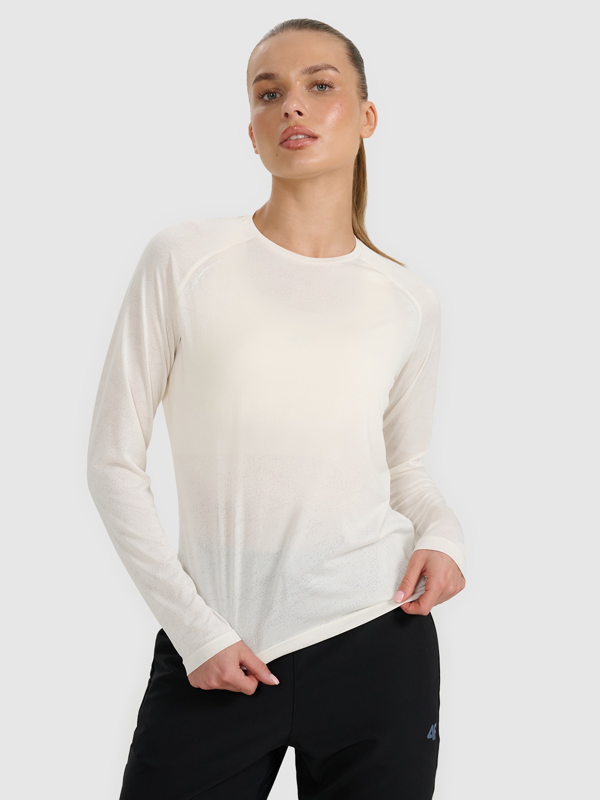 4F Tricou cu mânecă lungă de alergare pe teren cu uscare rapidă pentru femei - alb