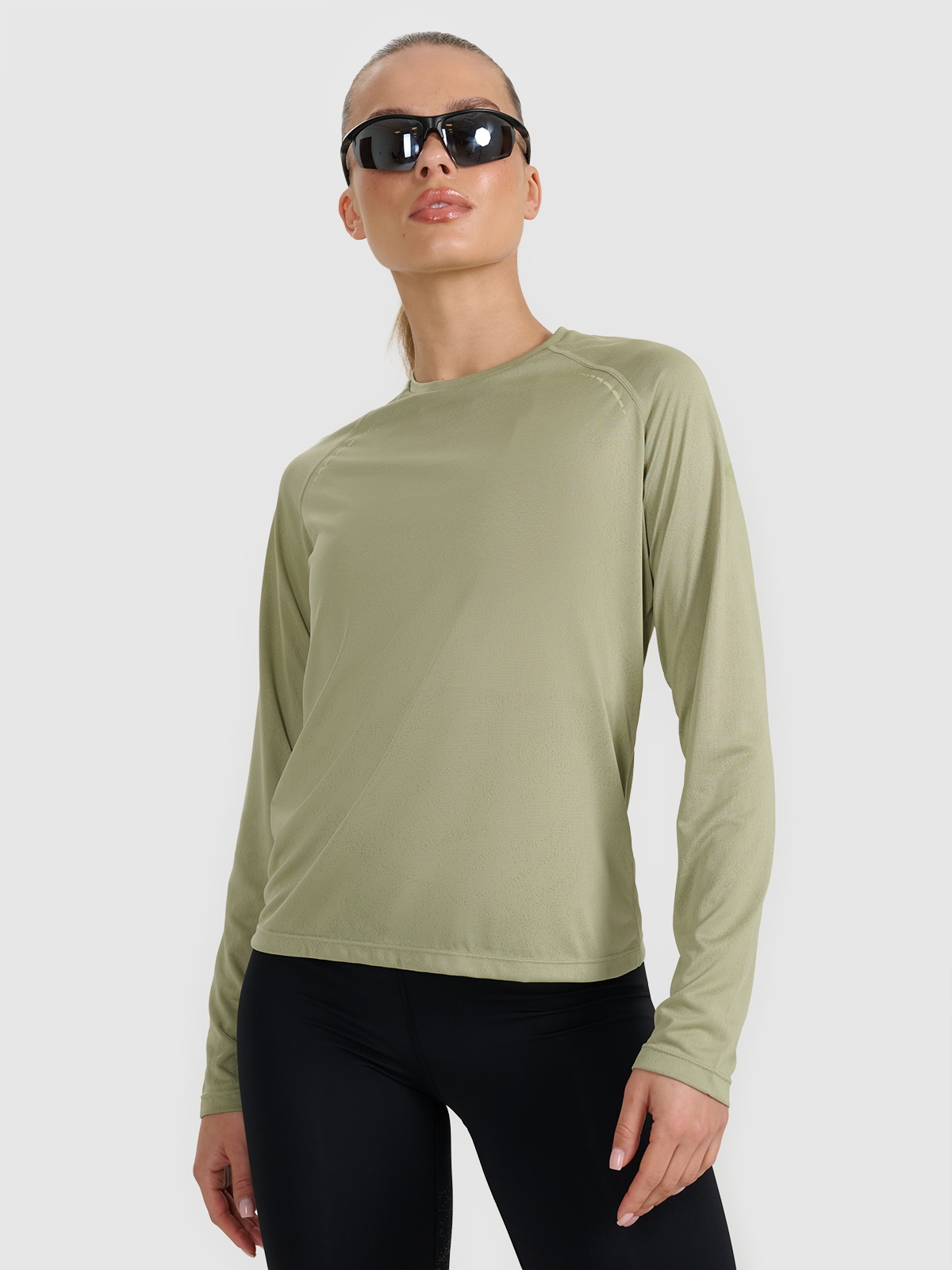 4F Tricou cu mânecă lungă de alergare pe teren cu uscare rapidă pentru femei - verde măsliniu/kaki
