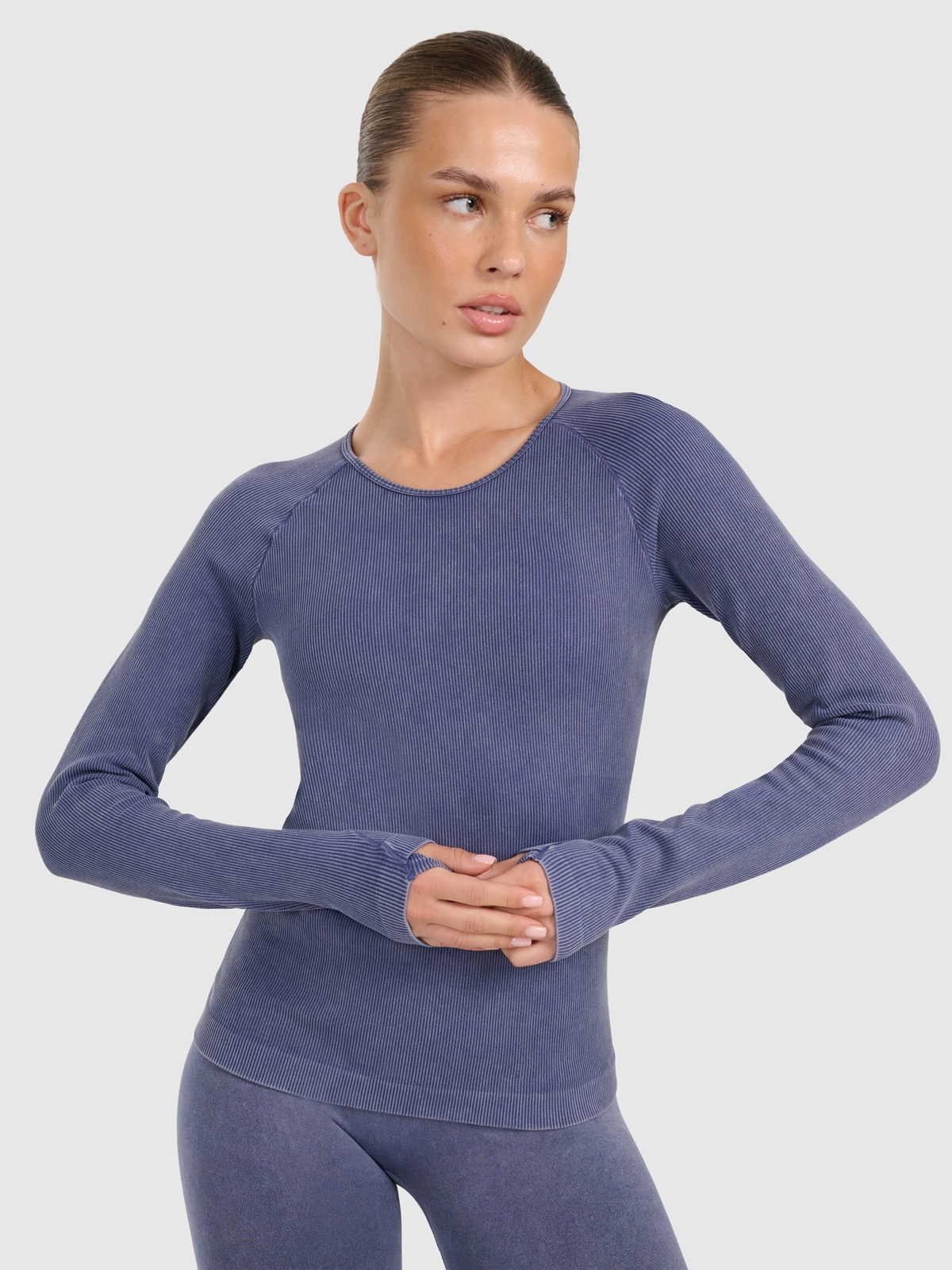 4F Tricou slim cu mânecă lungă pentru yoga și pilates cu uscare rapidă pentru femei - bleumarin