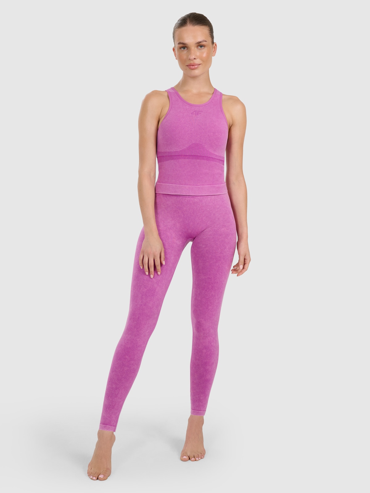 4F Legginsy do jogi i pilatesu bezszwowe damskie - różowe