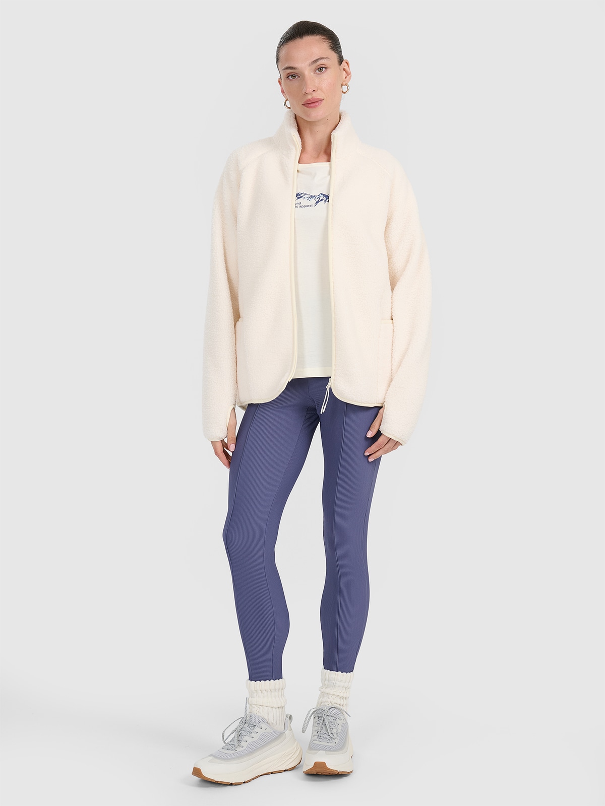 4F Colanți din tricot striat pentru femei - bleumarin