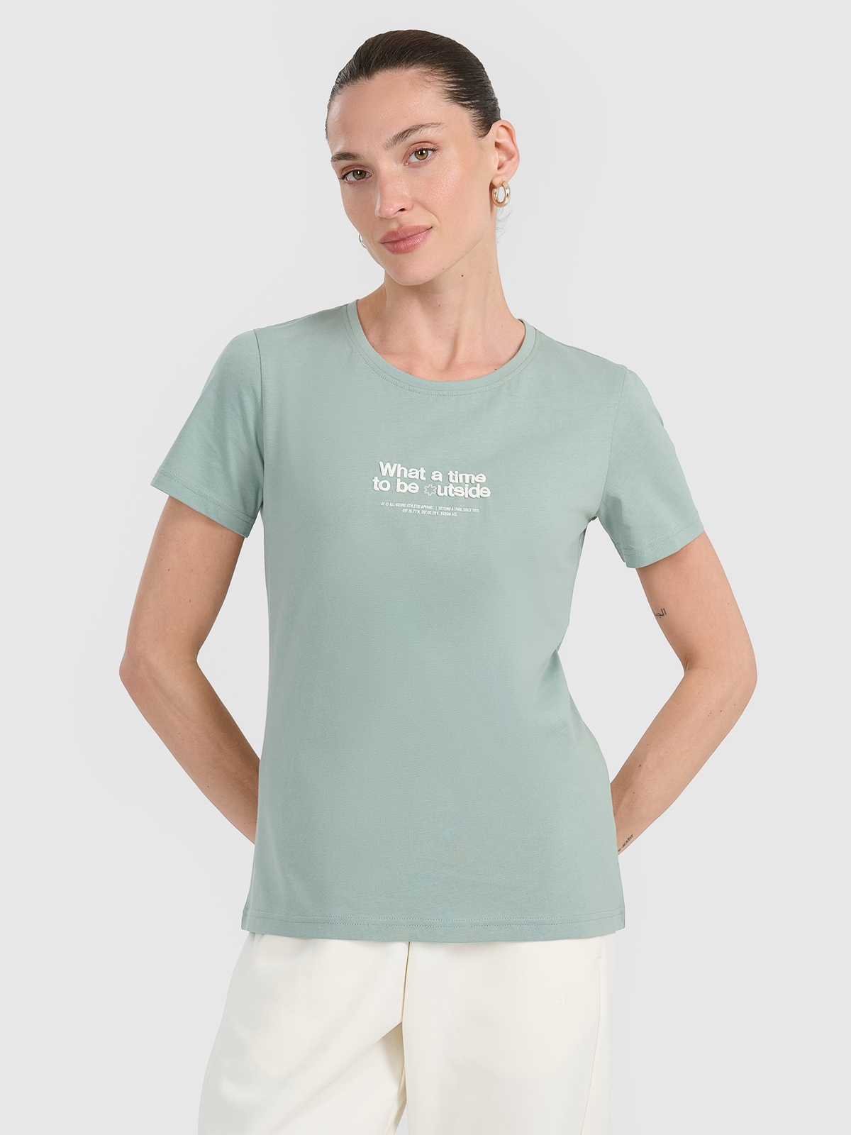 4F Tricou regular cu imprimeu pentru femei - turcoaz