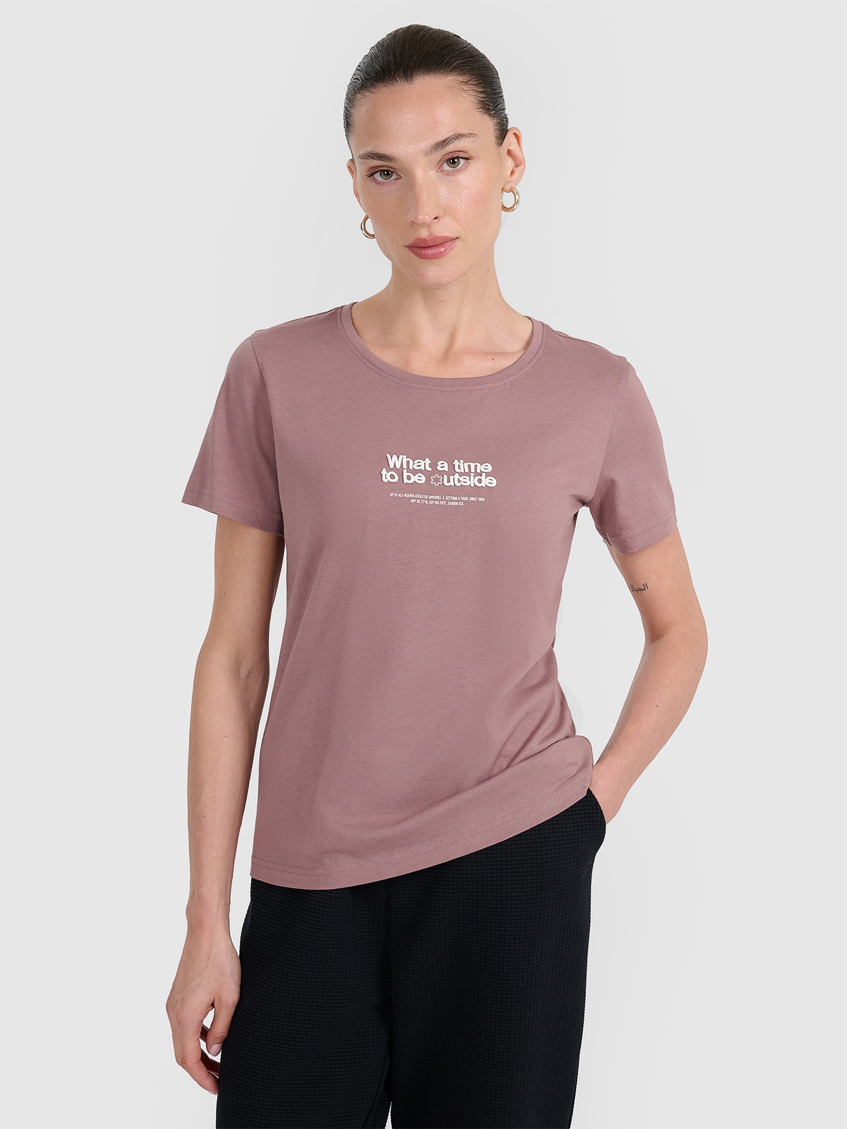 4F Tricou regular cu imprimeu pentru femei - maro