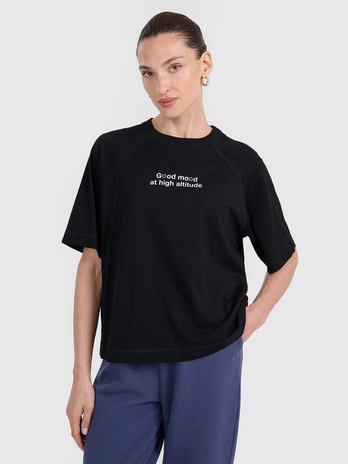 4F Tricou oversize cu imprimeu pentru femei - negru