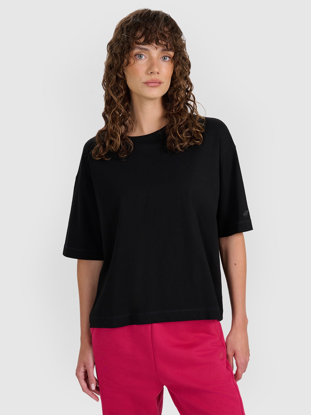 4F Tricou oversize unicolor pentru femei - negru