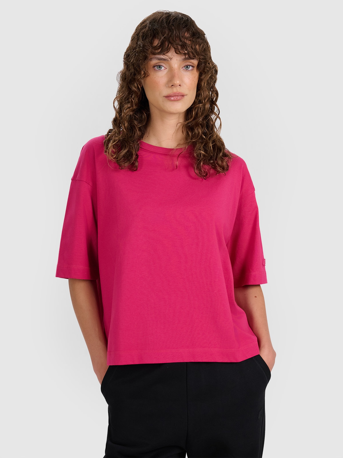 4F Tricou oversize unicolor pentru femei - roz