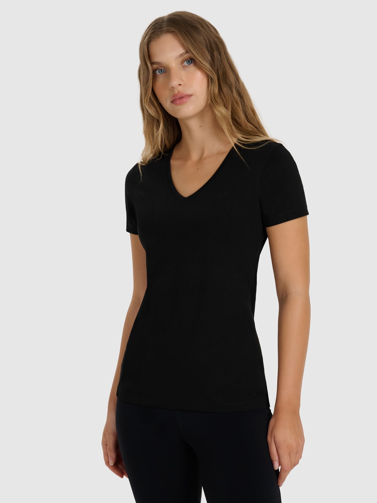 4F Tricou slim unicolor pentru femei - negru