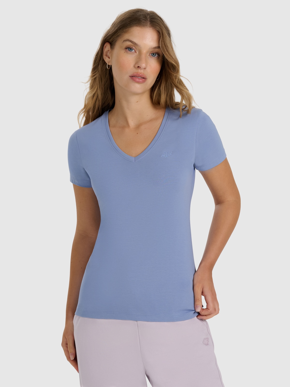 4F Tricou slim unicolor pentru femei - bleumarin