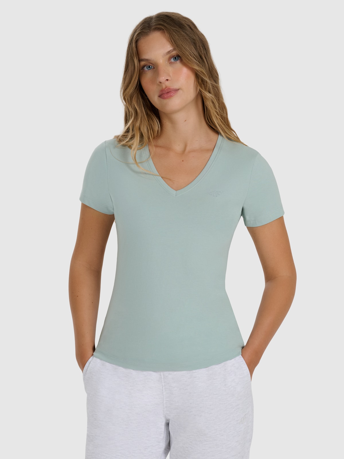 4F Tricou slim unicolor pentru femei - turcoaz