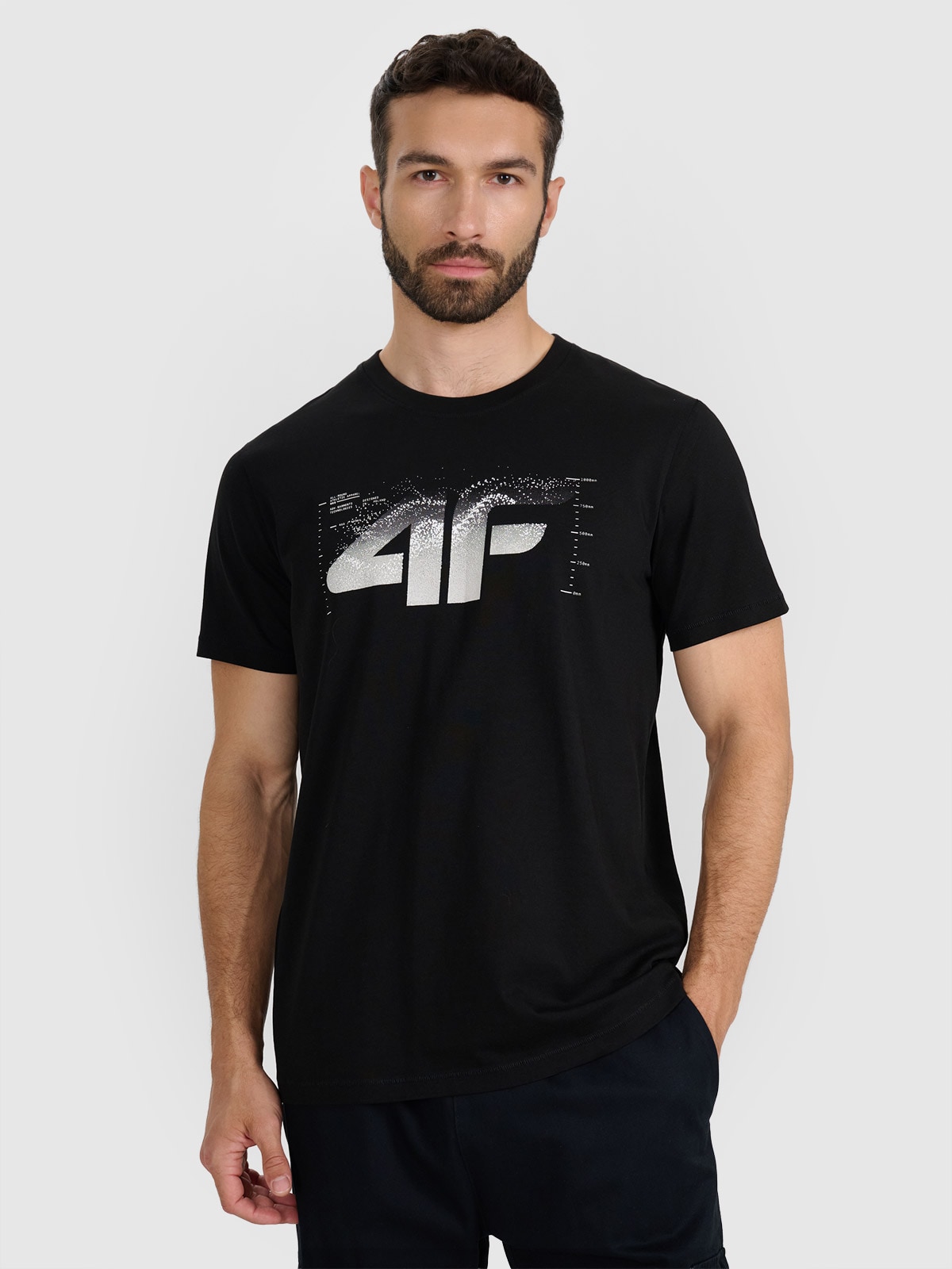 4F Tricou regular cu imprimeu pentru bărbați - negru