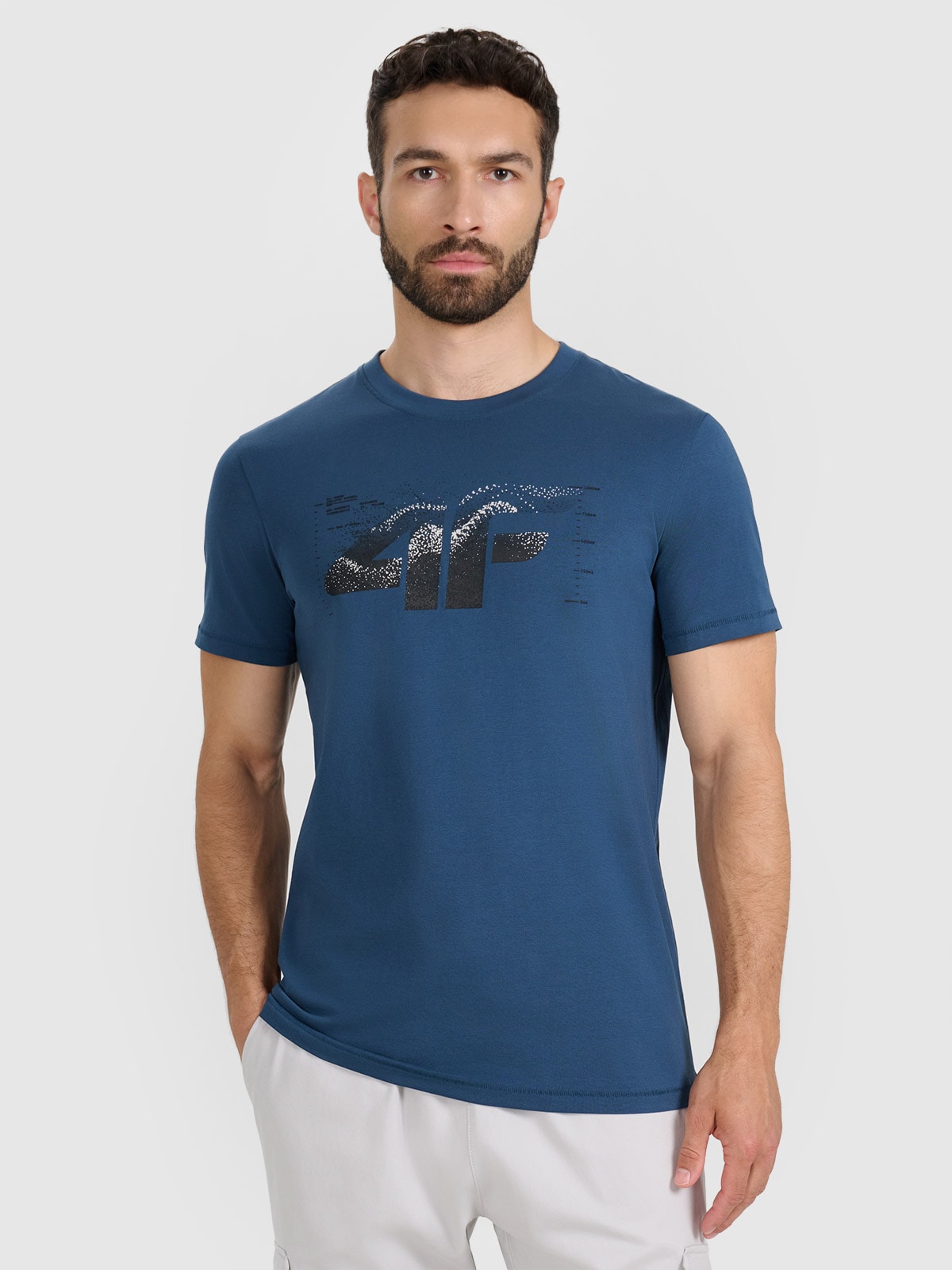 4F Tricou regular cu imprimeu pentru bărbați - turcoaz