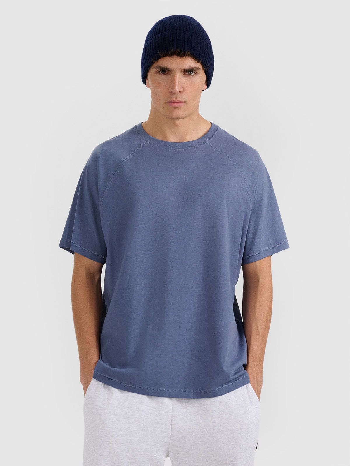 4F T-shirt oversize gładki męski - granatowy