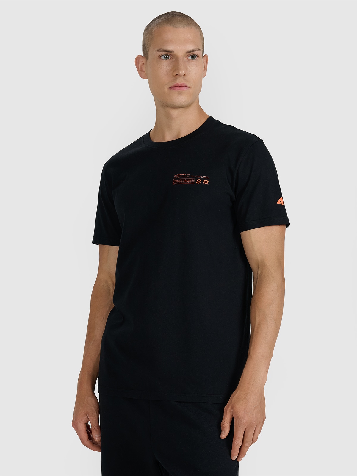 4F Tricou regular cu imprimeu pentru bărbați - negru