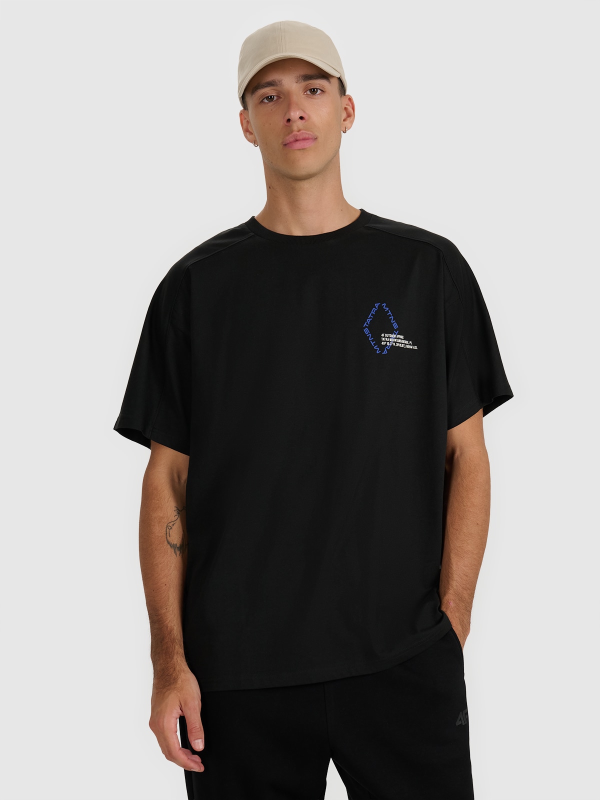 4F T-shirt oversize z nadrukiem męski - czarny