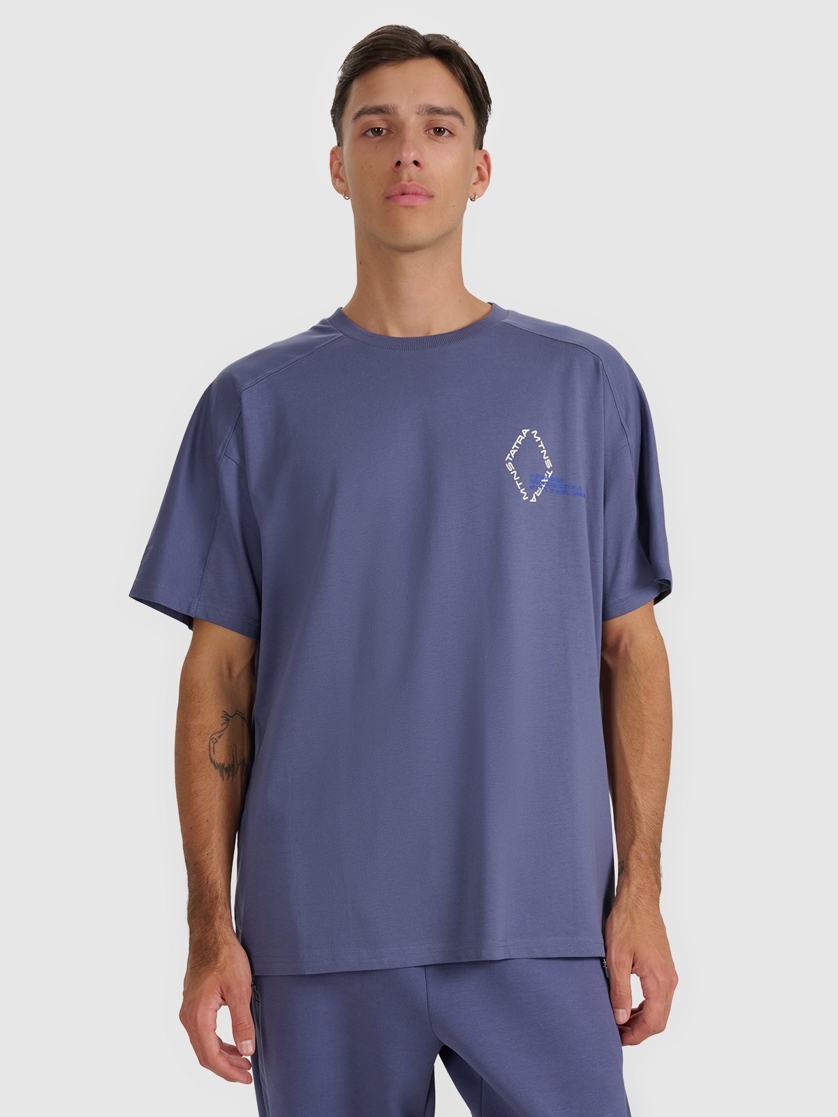 4F T-shirt oversize z nadrukiem męski - granatowy