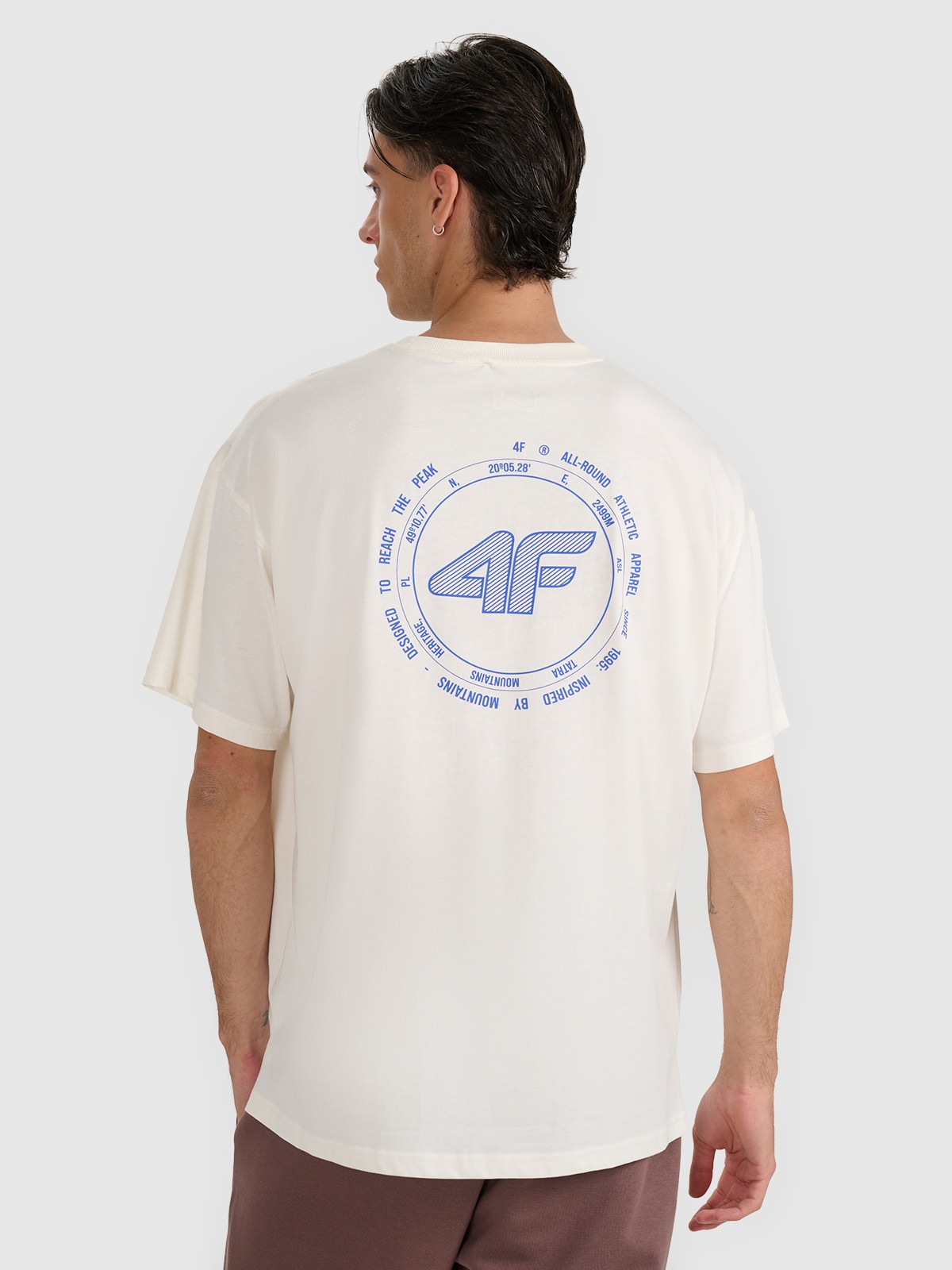 4F Tricou oversize cu imprimeu pentru bărbați - bej