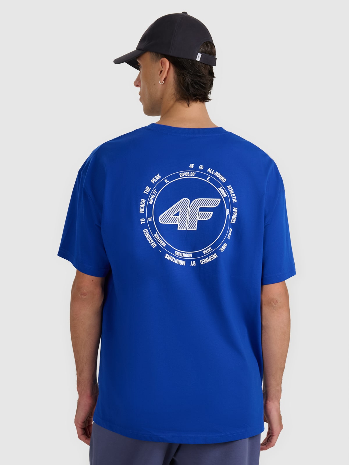 4F Tricou oversize cu imprimeu pentru bărbați - albastru