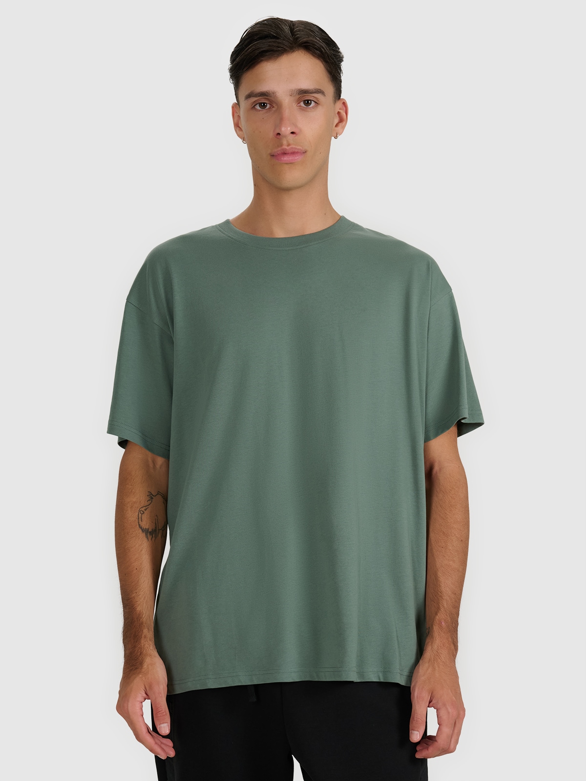 4F Tricou oversize cu imprimeu pentru bărbați - verde măsliniu/kaki