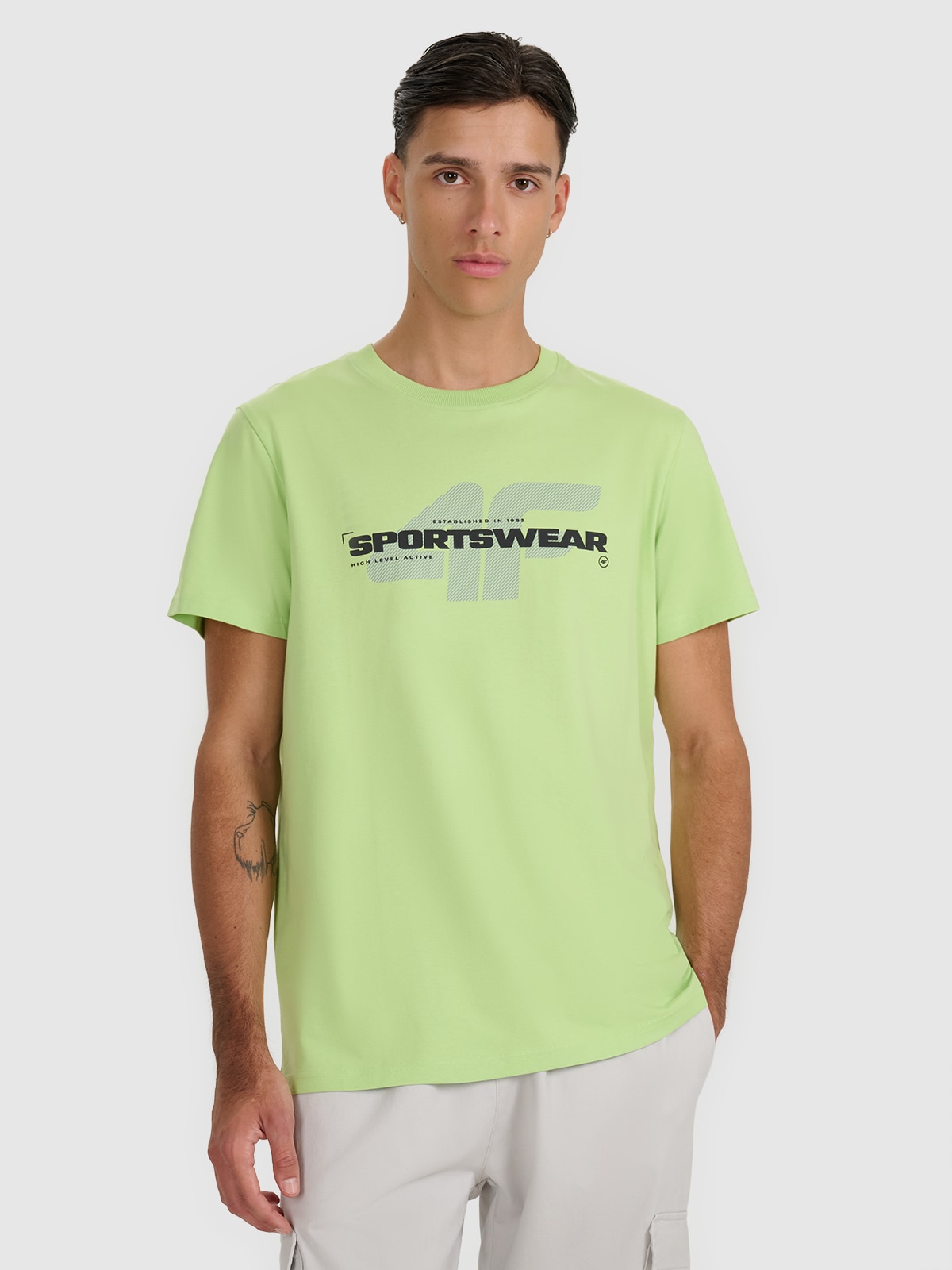 4F T-shirt regular z nadrukiem męski - zielony
