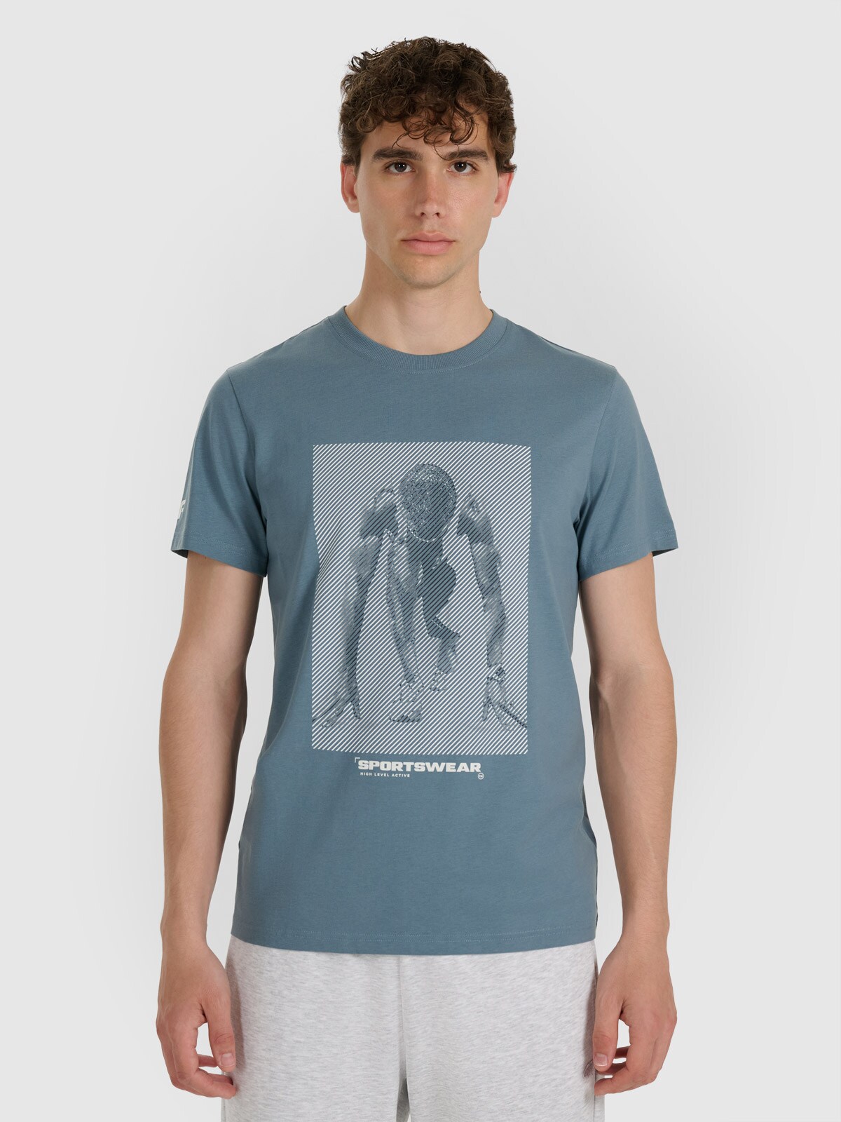 4F T-shirt regular z nadrukiem męski - granatowy