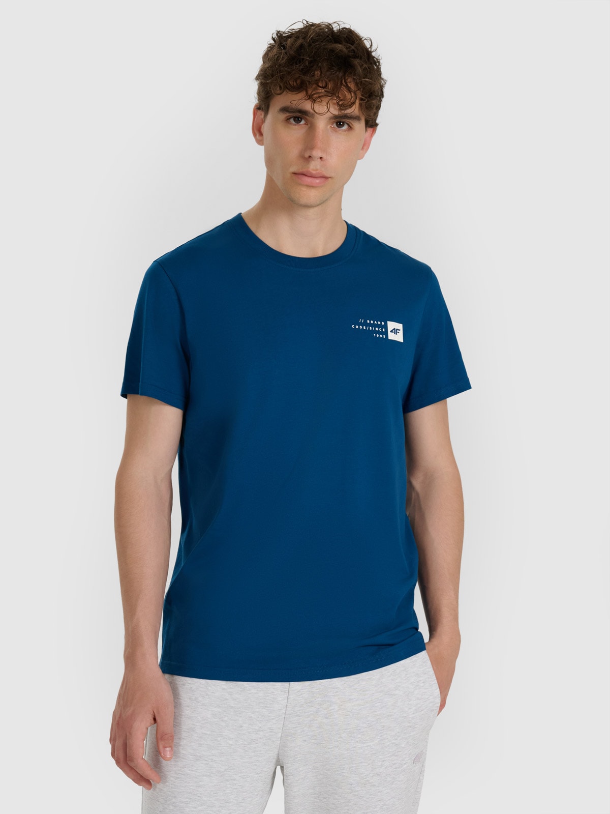 4F T-shirt regular z nadrukiem męski - turkusowy