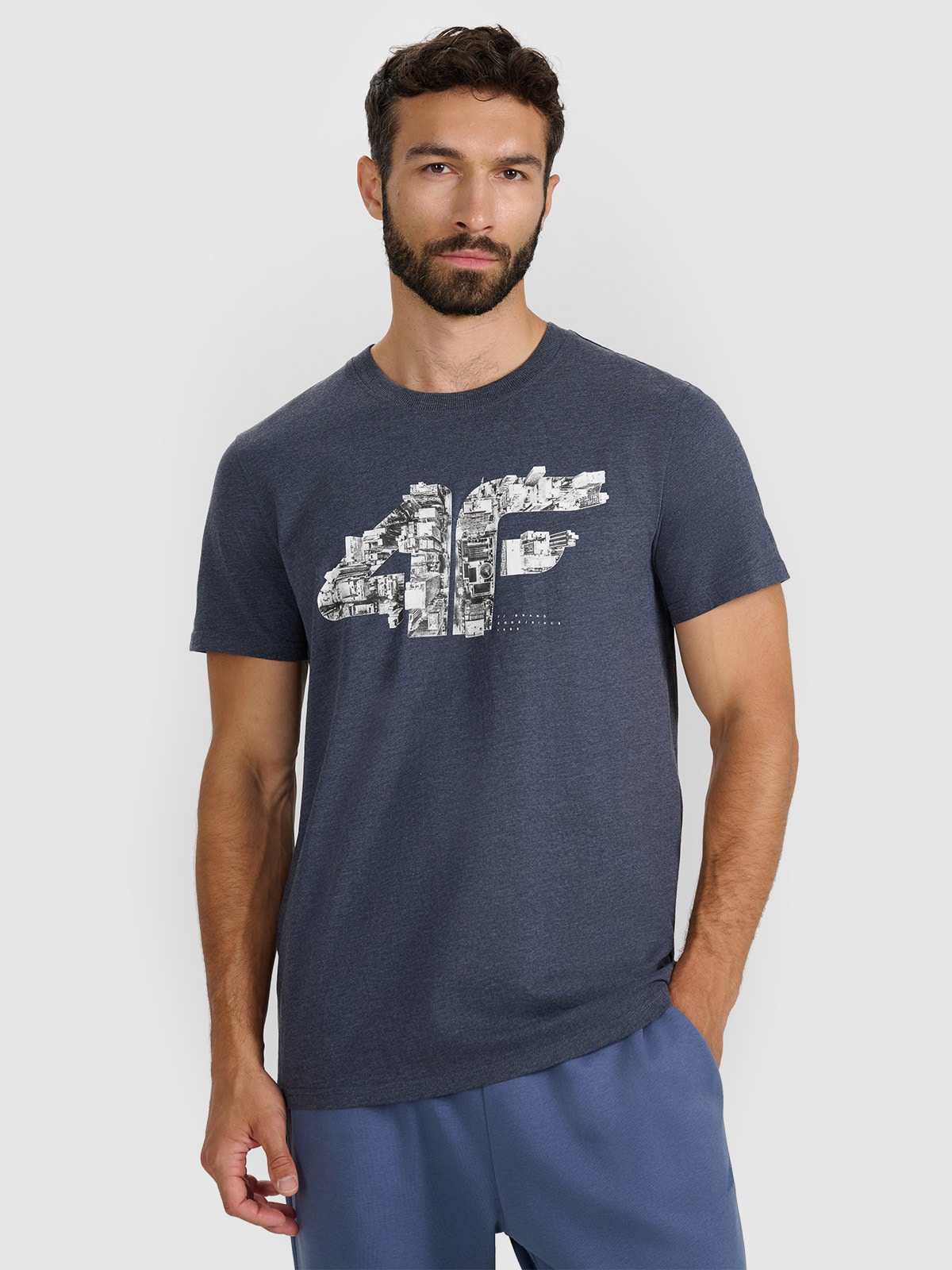 4F T-shirt regular z nadrukiem męski - szary